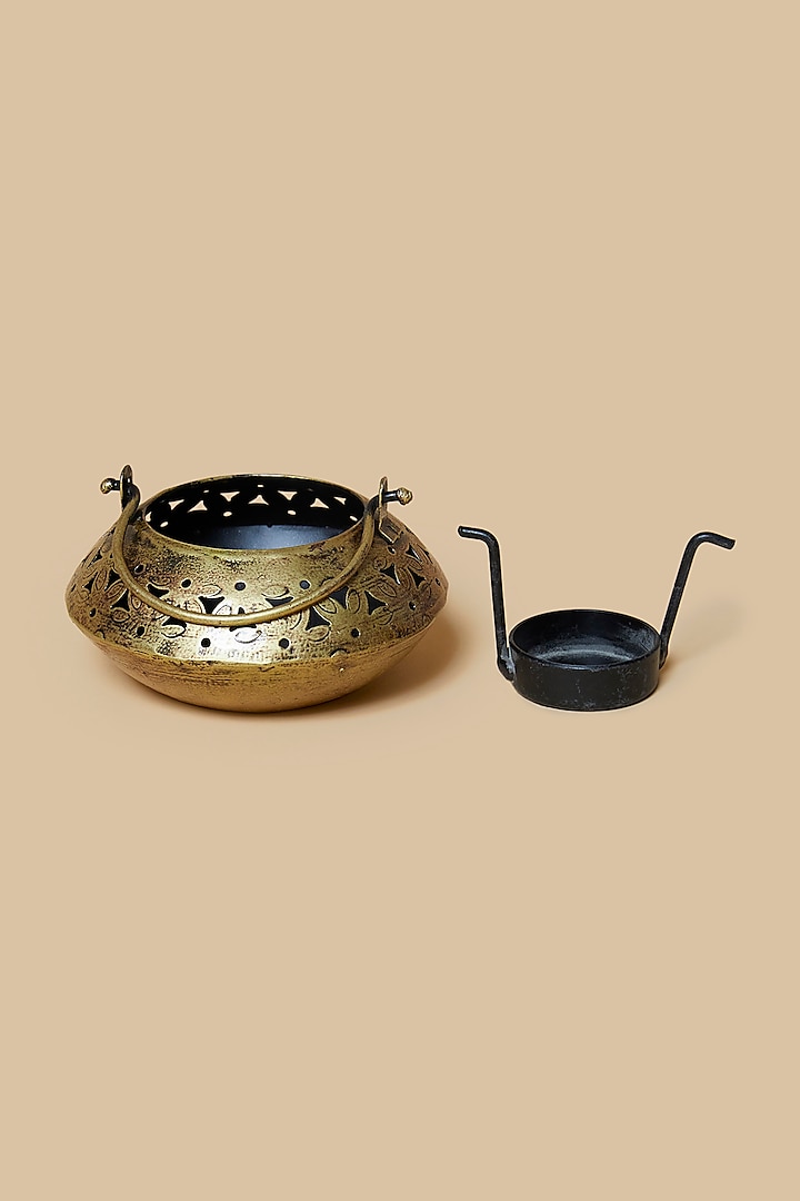 Golden & Black Oval Metal Tea Light Holder by Home Decor by Aditi at Pernia's Pop Up Shop