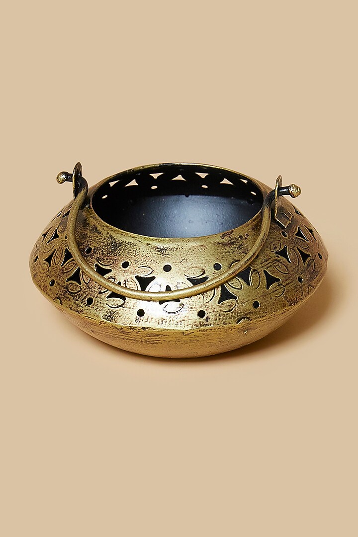 Golden & Black Oval Metal Tea Light Holder by Home Decor by Aditi at Pernia's Pop Up Shop