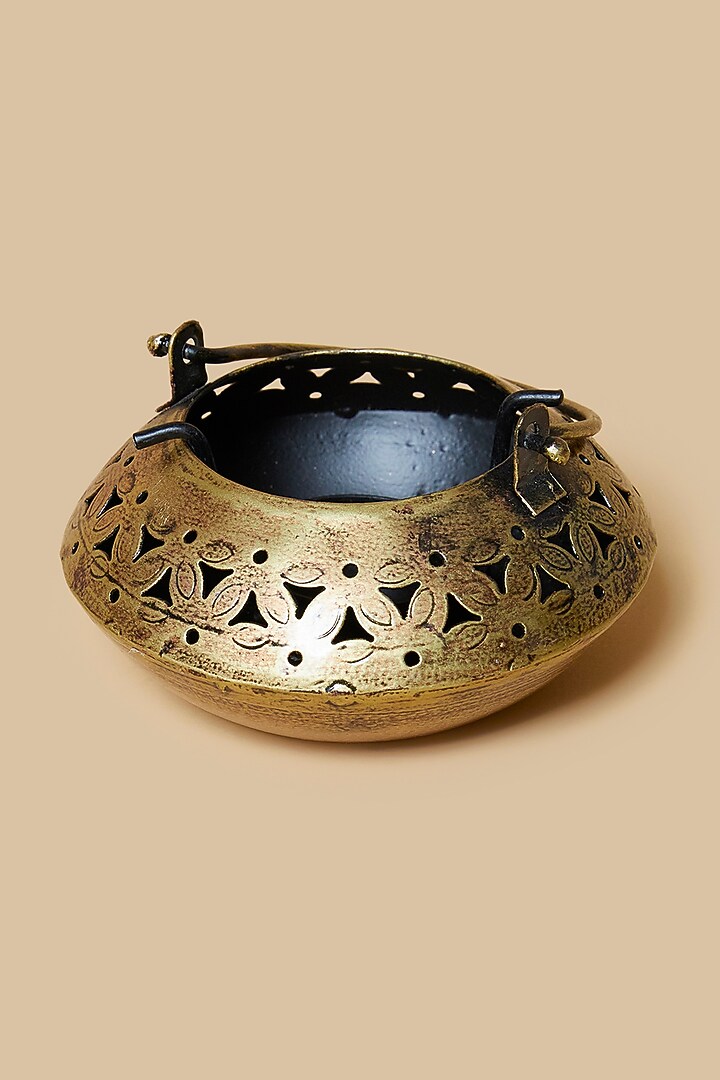 Golden & Black Oval Metal Tea Light Holder by Home Decor by Aditi at Pernia's Pop Up Shop