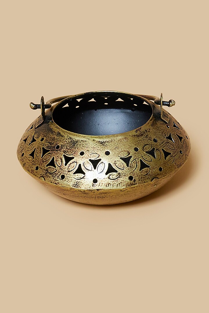 Golden & Black Oval Metal Tea Light Holder by Home Decor by Aditi at Pernia's Pop Up Shop
