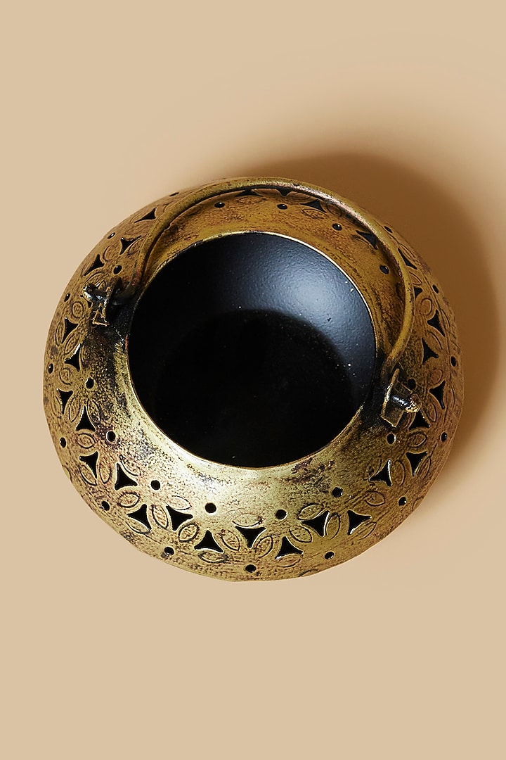 Golden & Black Oval Metal Tea Light Holder by Home Decor by Aditi at Pernia's Pop Up Shop