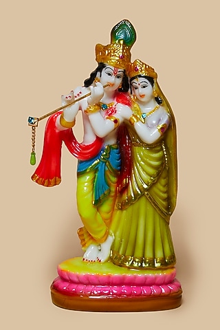 Multi-Colored Fibre Radha Krishna Murti With Flute by Home Decor by Aditi