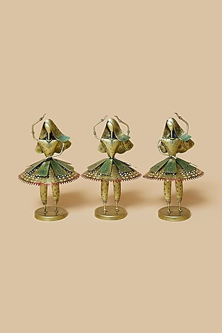 Multi-Colored Metal Dancing Lady Sculpture Set by Home Decor by Aditi