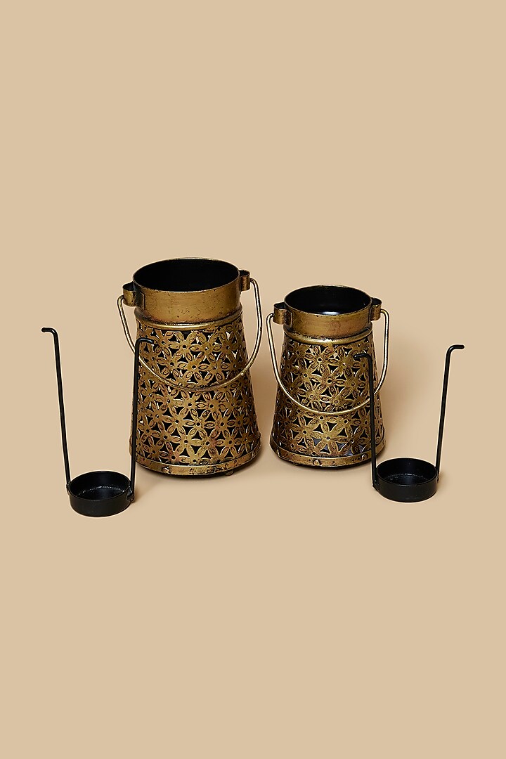 Golden & Black Kettle Style Metal Tea Light Holder Set by Home Decor by Aditi at Pernia's Pop Up Shop