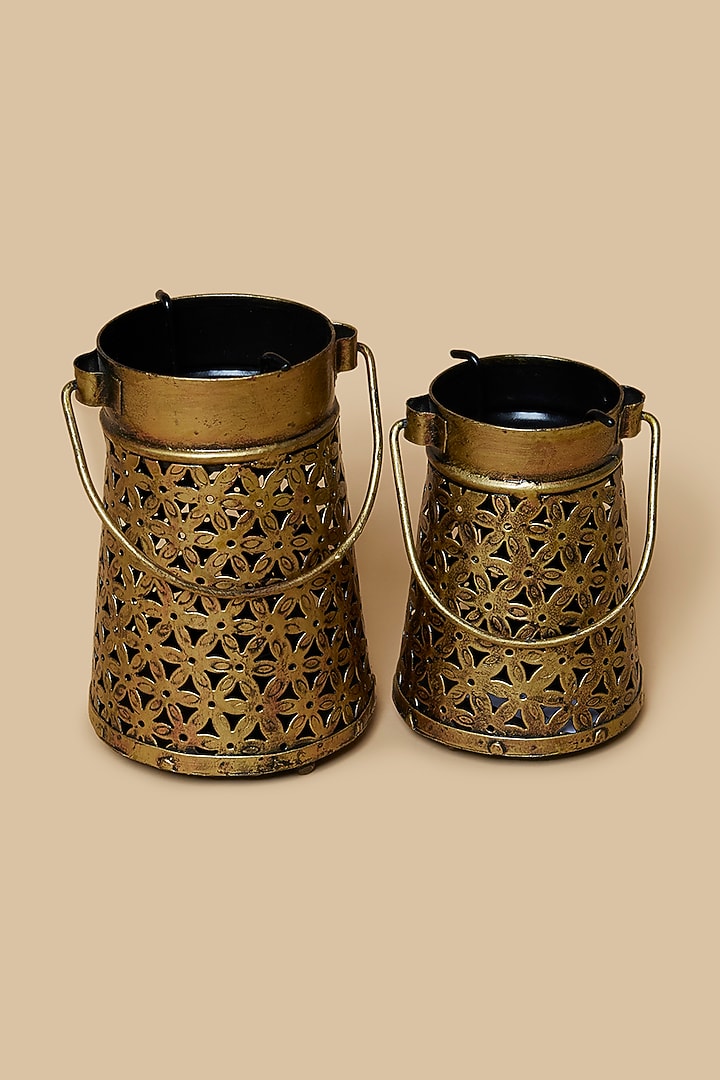 Golden & Black Kettle Style Metal Tea Light Holder Set by Home Decor by Aditi at Pernia's Pop Up Shop