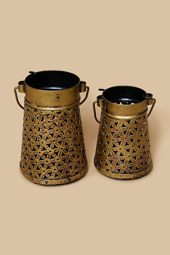 Golden & Black Kettle Style Metal Tea Light Holder Set by Home Decor by Aditi at Pernia's Pop Up Shop