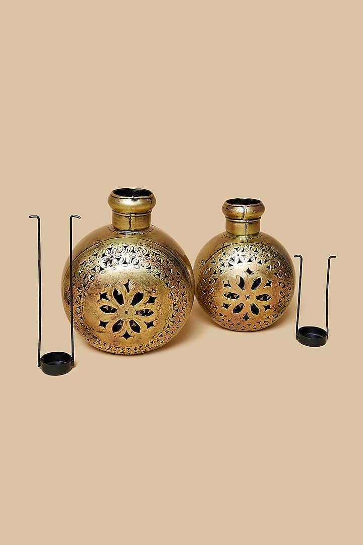 Golden & Black Vase Style Metal Tea Light Holder Set by Home Decor by Aditi