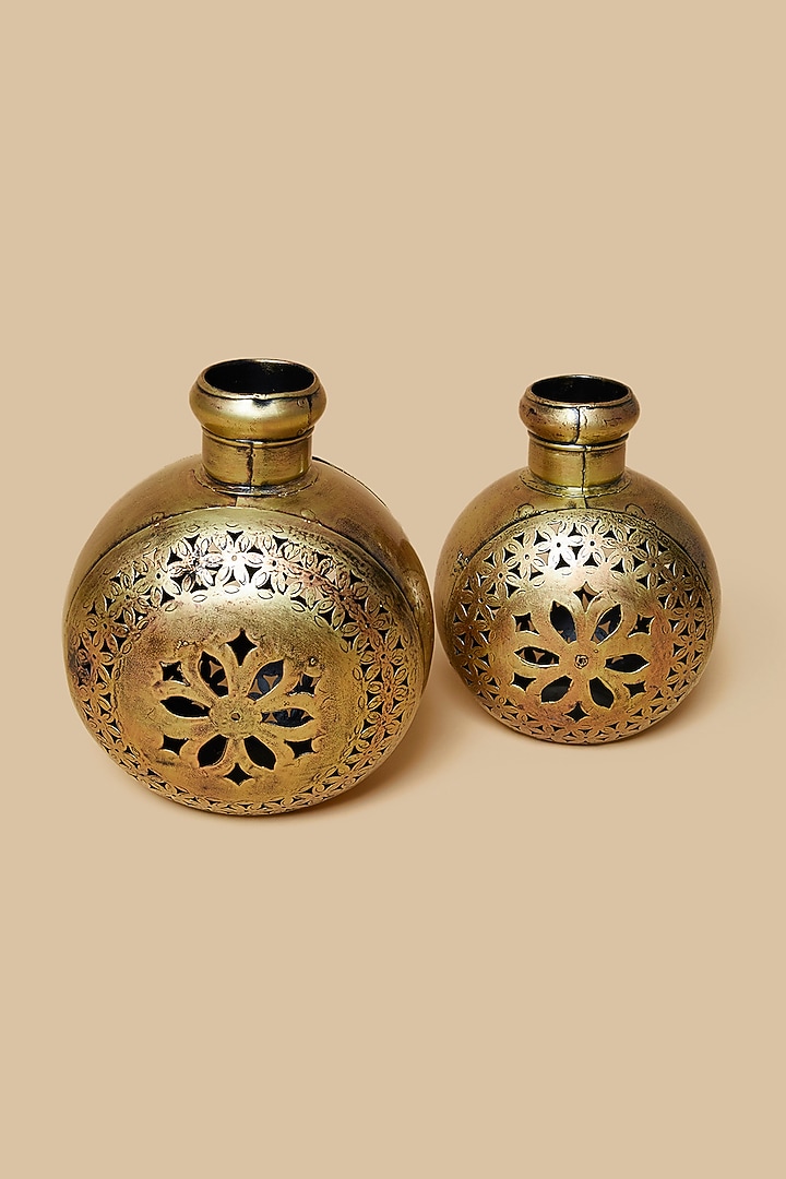 Golden & Black Vase Style Metal Tea Light Holder Set by Home Decor by Aditi at Pernia's Pop Up Shop
