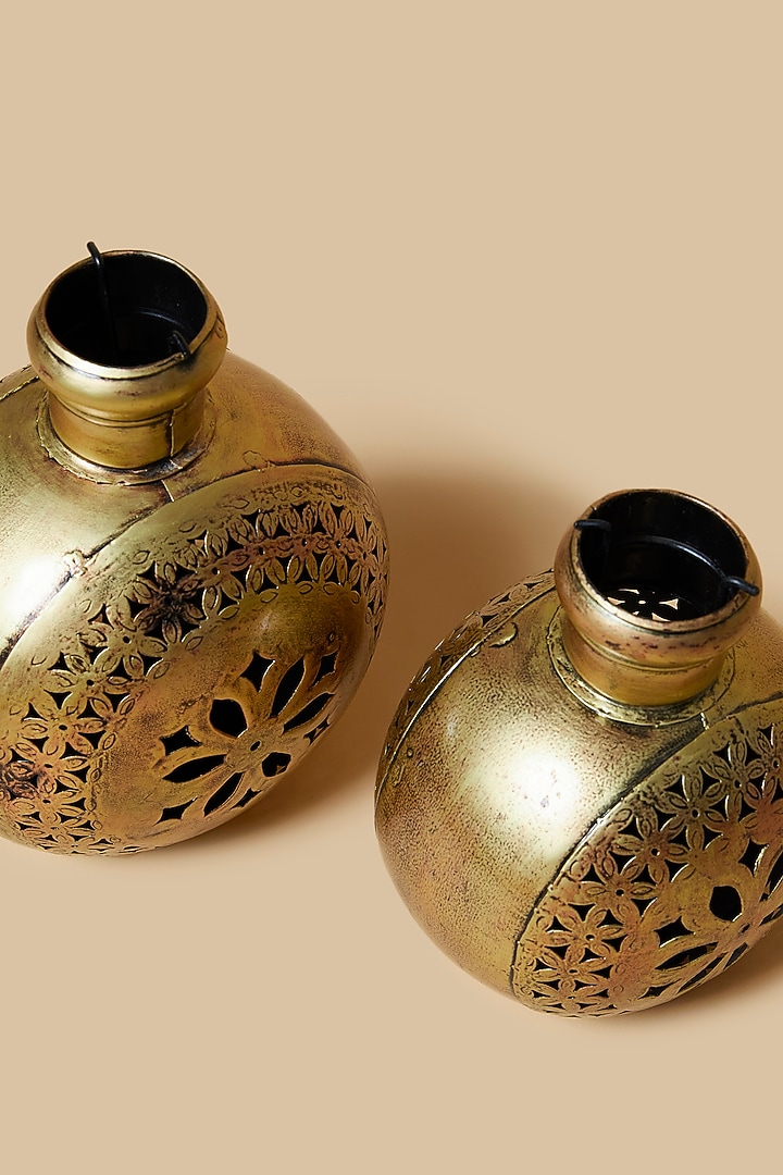 Golden & Black Vase Style Metal Tea Light Holder Set by Home Decor by Aditi at Pernia's Pop Up Shop