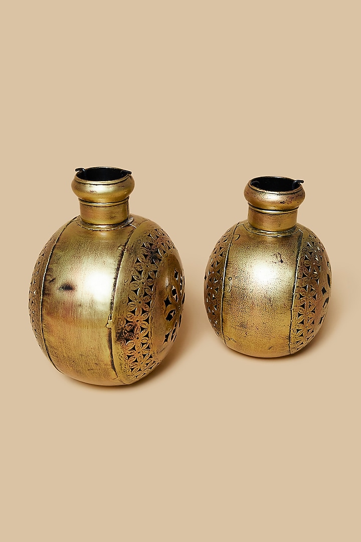 Golden & Black Vase Style Metal Tea Light Holder Set by Home Decor by Aditi at Pernia's Pop Up Shop