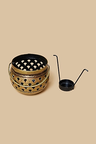 Golden & Black Metal Matki Hanging With Tea Light Holder by Home Decor by Aditi