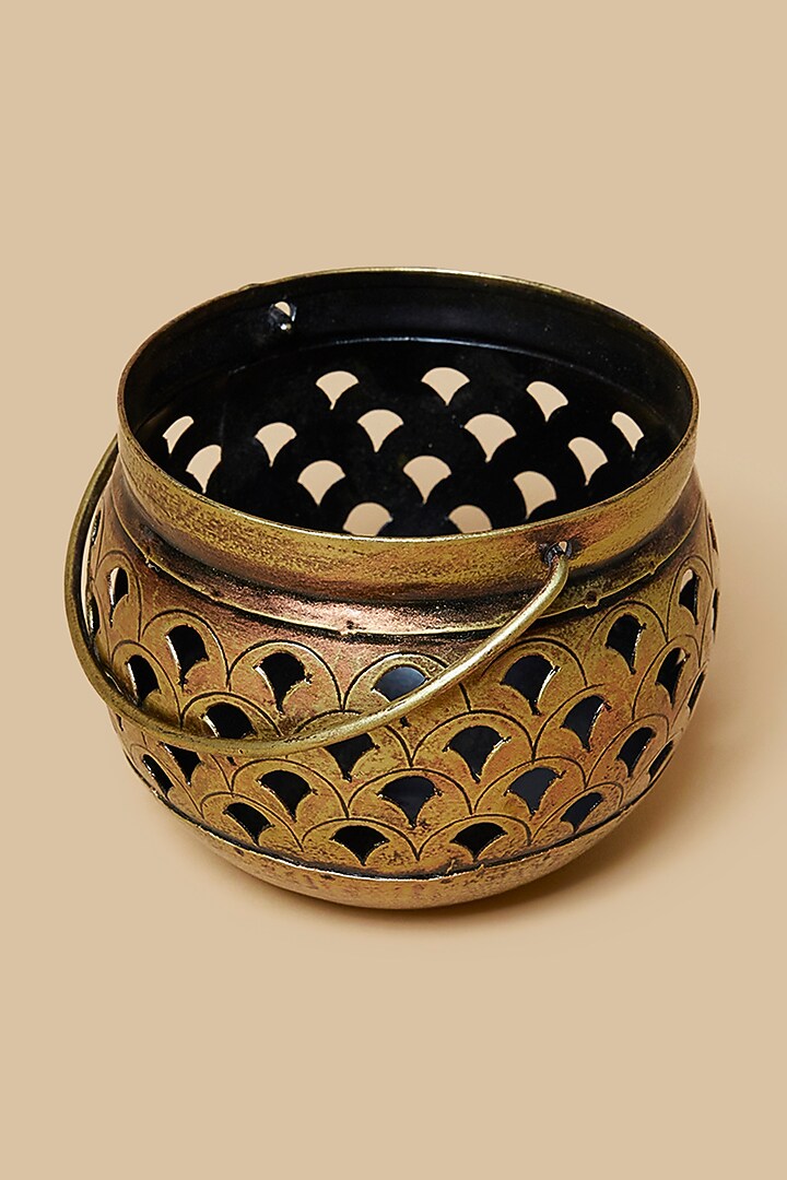 Golden & Black Metal Matki Hanging With Tea Light Holder by Home Decor by Aditi at Pernia's Pop Up Shop