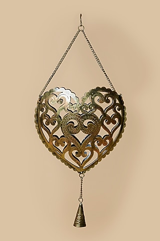 Golden & Black Heart Metal Hanging Stand With Tea Light Holder by Home Decor by Aditi