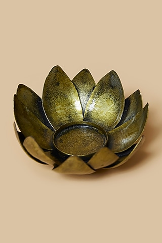 Golden & Black Lotus Metal Tea Light Holder by Home Decor by Aditi