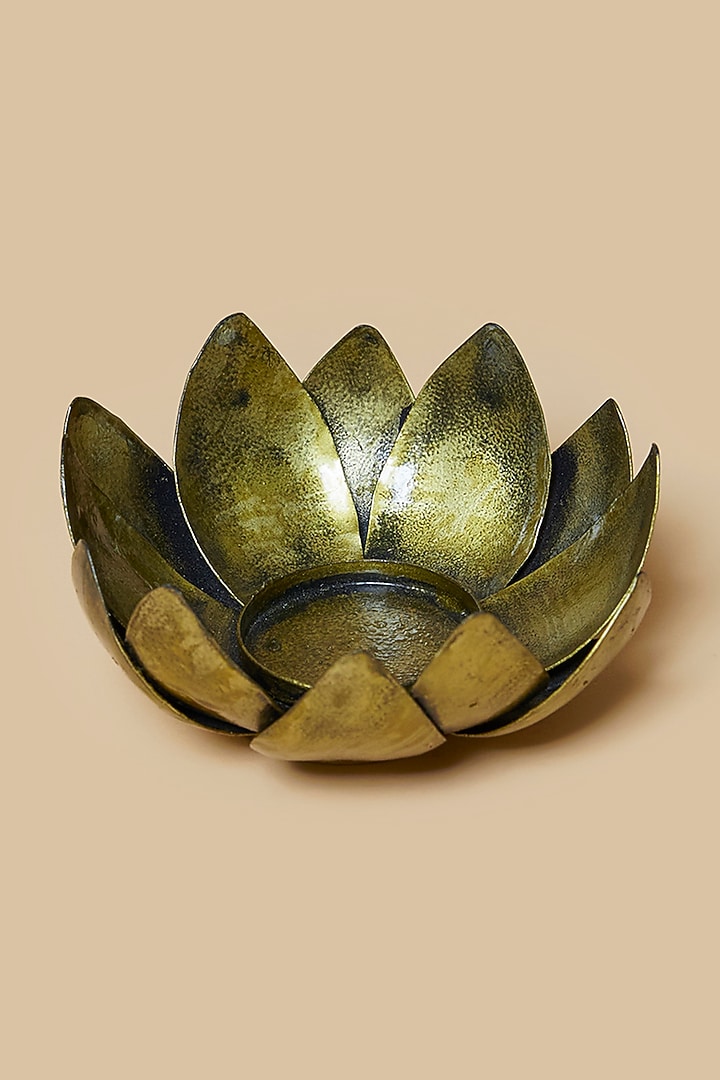 Golden & Black Lotus Metal Tea Light Holder by Home Decor by Aditi at Pernia's Pop Up Shop