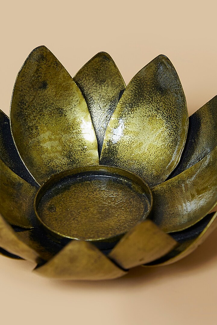 Golden & Black Lotus Metal Tea Light Holder by Home Decor by Aditi at Pernia's Pop Up Shop