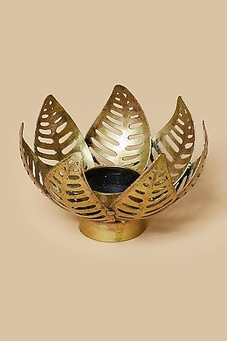 Golden & Black Lotus Big Leaf Metal Tea Light Holder by Home Decor by Aditi
