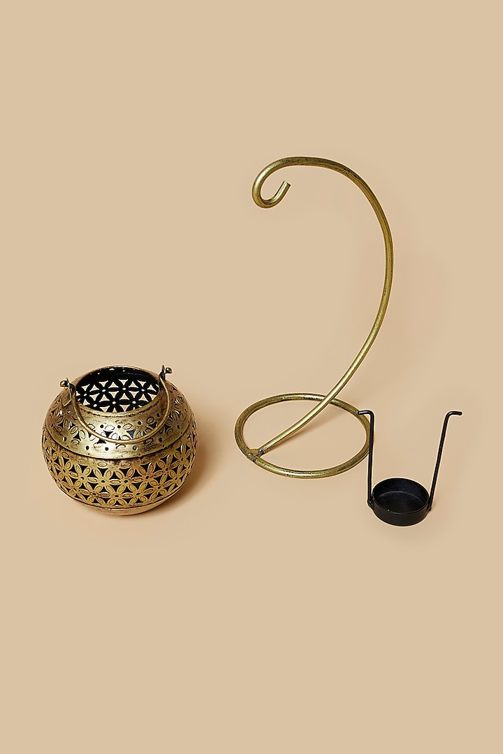 Golden & Black Metal Hanging Lantern With Stand by Home Decor by Aditi