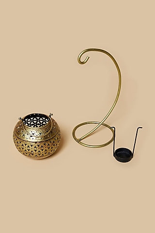 Golden & Black Metal Hanging Lantern With Stand by Home Decor by Aditi
