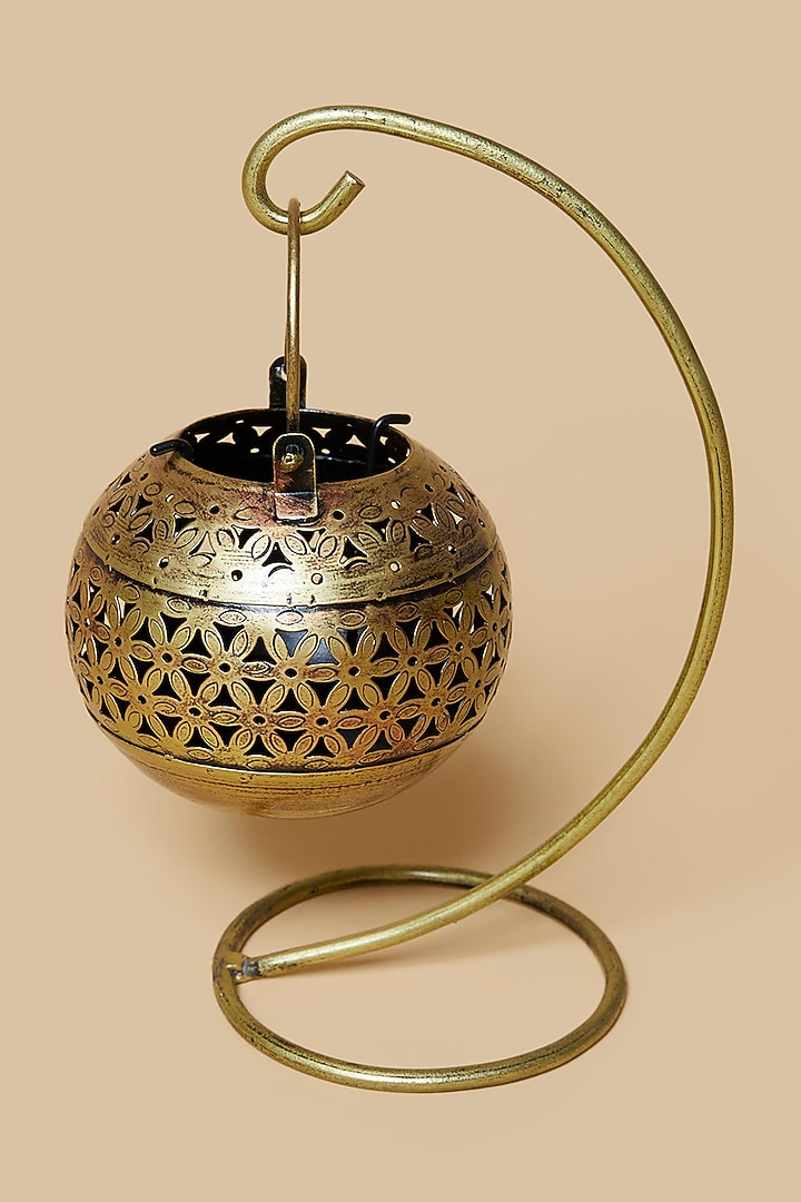 Golden & Black Metal Hanging Lantern With Stand by Home Decor by Aditi at Pernia's Pop Up Shop