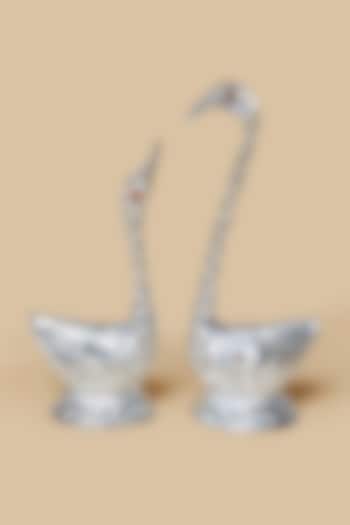 Silver Metal Swan Couple Showpiece by Home Decor by Aditi