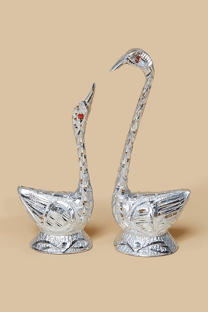 Silver Metal Swan Couple Showpiece by Home Decor by Aditi