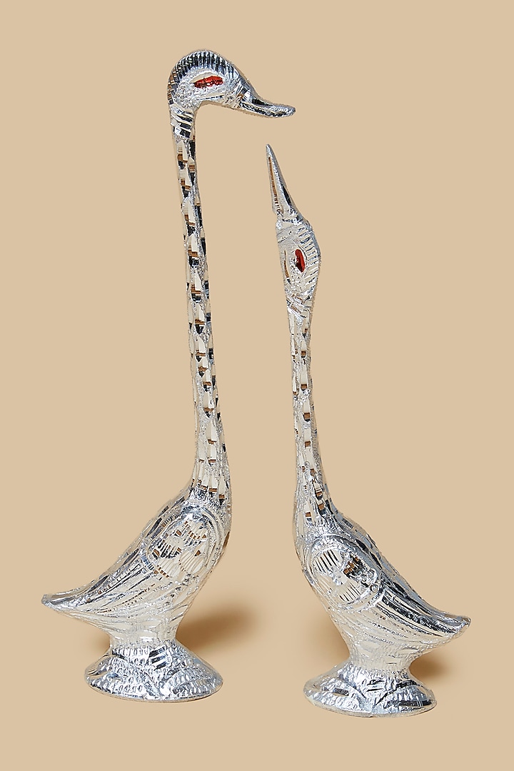 Silver Metal Ostrich Couple Showpiece by Home Decor by Aditi