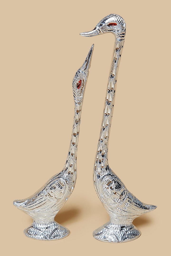 Silver Metal Ostrich Couple Showpiece by Home Decor by Aditi at Pernia's Pop Up Shop