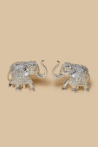 Silver Metal Elephant Showpiece Set by Home Decor by Aditi