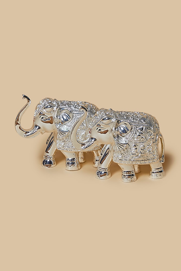 Silver Metal Elephant Showpiece Set by Home Decor by Aditi at Pernia's Pop Up Shop