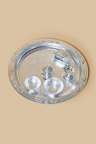 Silver Metal Pooja Thali Set by Home Decor by Aditi