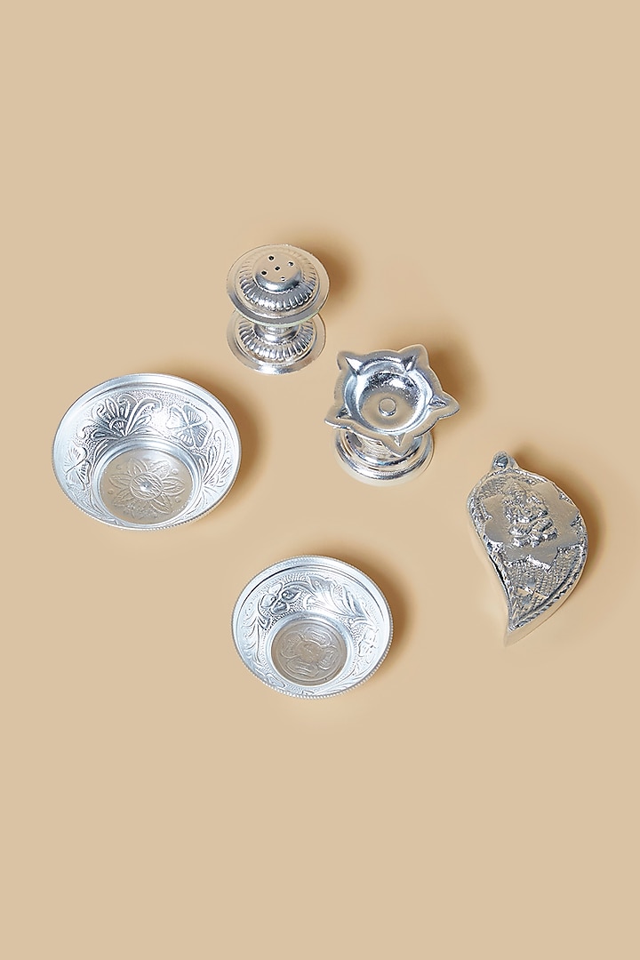 Silver Metal Pooja Thali Set by Home Decor by Aditi at Pernia's Pop Up Shop