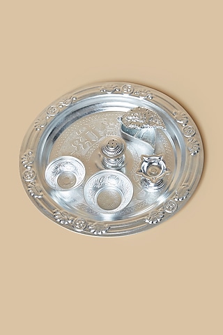 Silver Metal Pooja Thali Set by Home Decor by Aditi