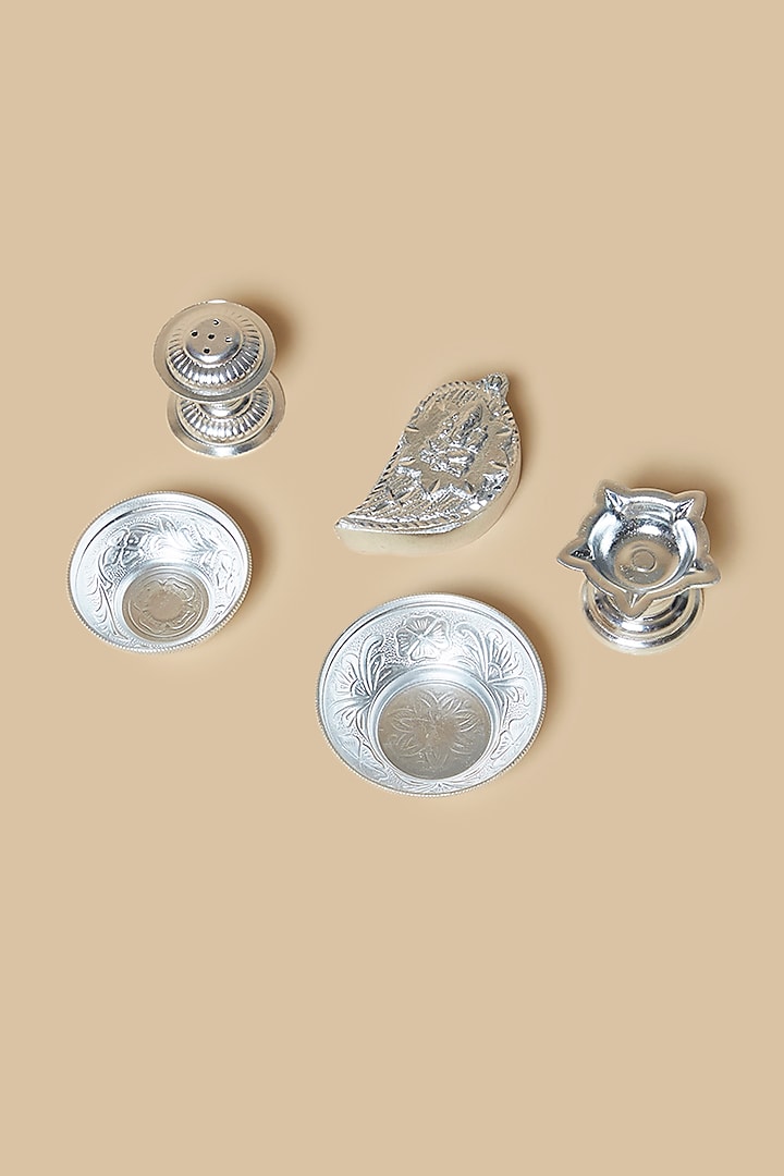Silver Metal Pooja Thali Set by Home Decor by Aditi at Pernia's Pop Up Shop