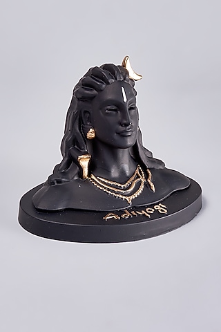 Black & Gold Fiber Adiyogi Sculpture by Home Decor by Aditi