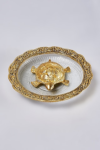 Gold Mirror & Metal Tortoise With A Mirror Plate Showpiece by Home Decor by Aditi
