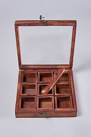 Brown Wooden Spices Box Set by Home Decor by Aditi