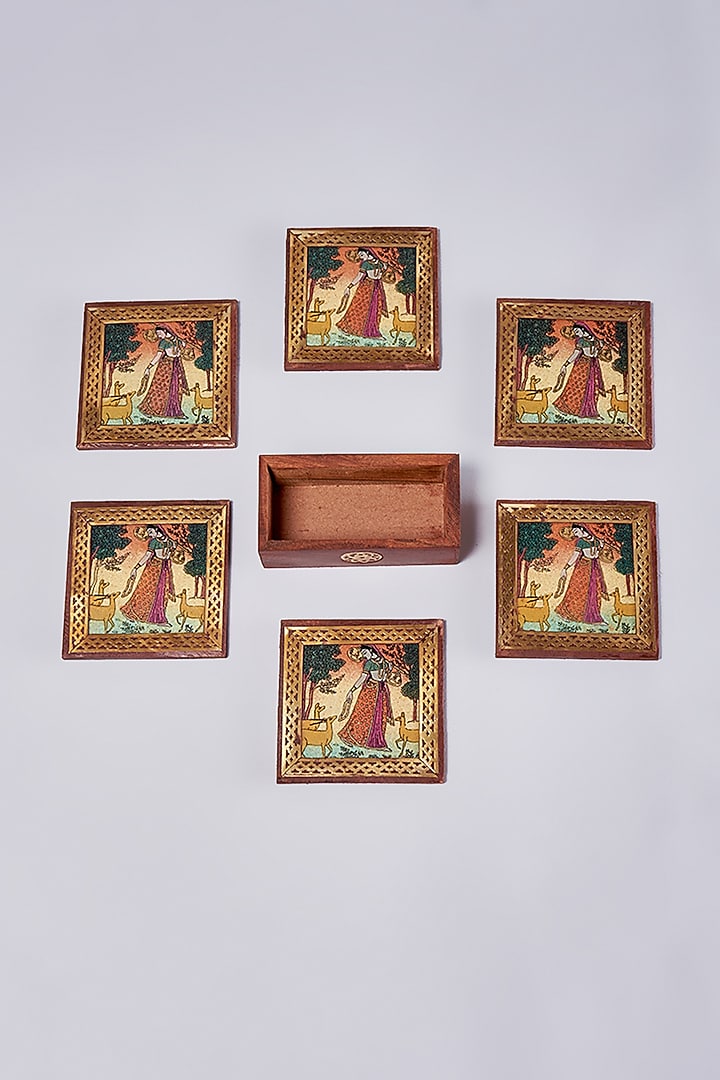 Brown Wooden Tea Cofee Coaster Set by Home Decor by Aditi at Pernia's Pop Up Shop