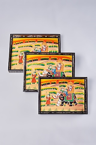 Black Wooden Tray Set by Home Decor by Aditi