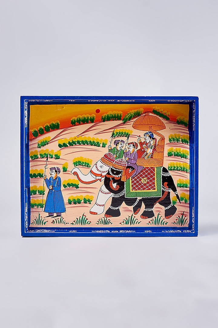 Blue Wooden Tray Set by Home Decor by Aditi at Pernia's Pop Up Shop
