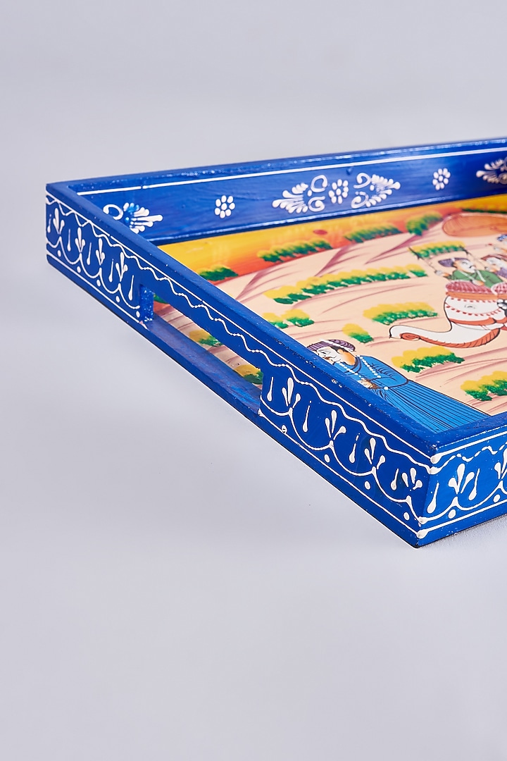Blue Wooden Tray Set by Home Decor by Aditi at Pernia's Pop Up Shop