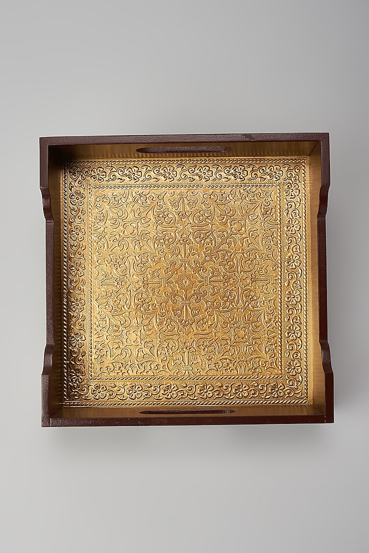 Brown & Gold Brass Serving Tray by Home Decor by Aditi