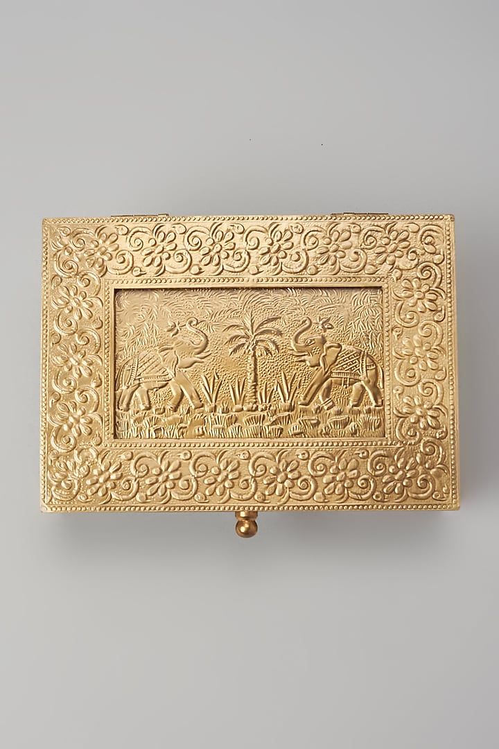 Golden & Brown Brass Jewelry Storage Box by Home Decor by Aditi