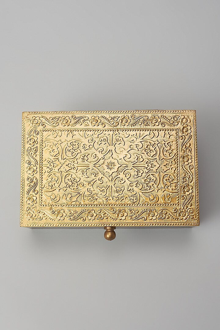 Brown & Gold Brass Jewelry Storage Box by Home Decor by Aditi