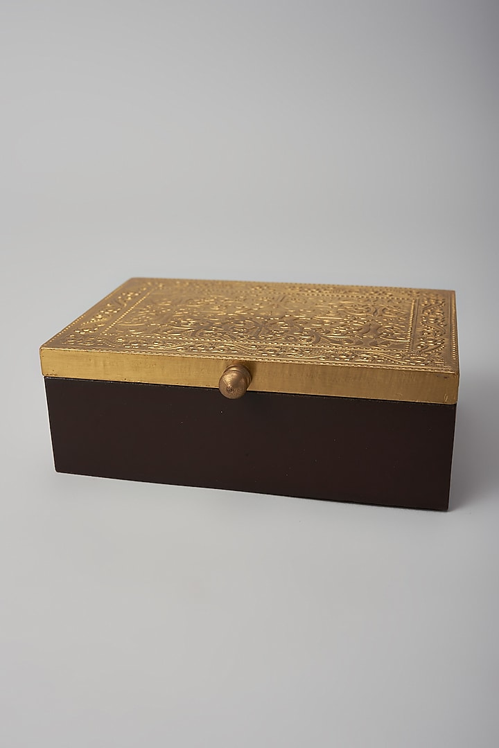 Brown & Gold Brass Jewelry Storage Box by Home Decor by Aditi at Pernia's Pop Up Shop