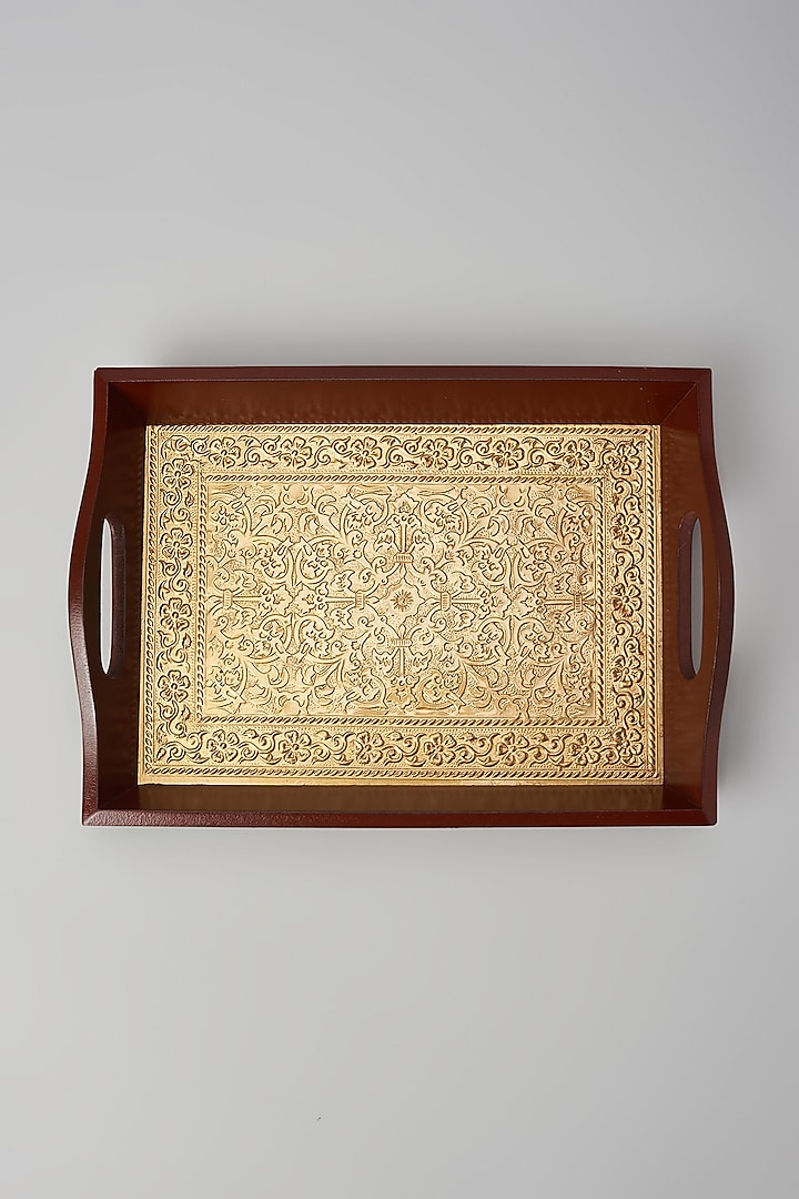 Brown & Gold Brass Serving Tray by Home Decor by Aditi