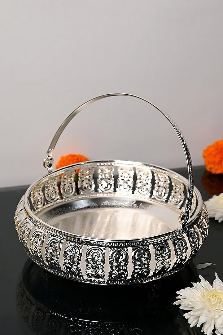 Silver Metal Decorative Basket by Home Decor by Aditi at Pernia's Pop Up Shop