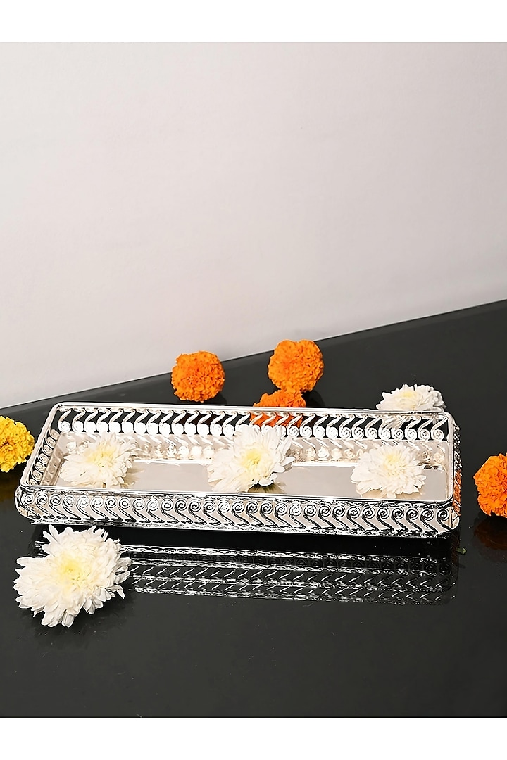 Silver Metal Decorative Tray by Home Decor by Aditi