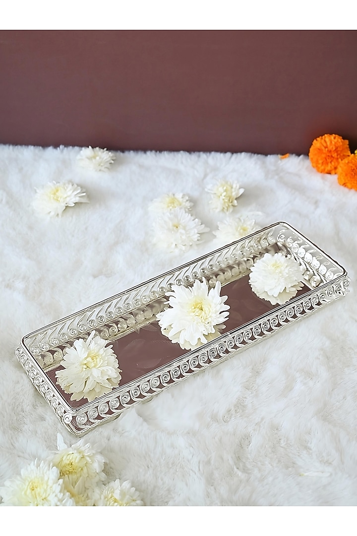 Silver Metal Decorative Tray by Home Decor by Aditi at Pernia's Pop Up Shop