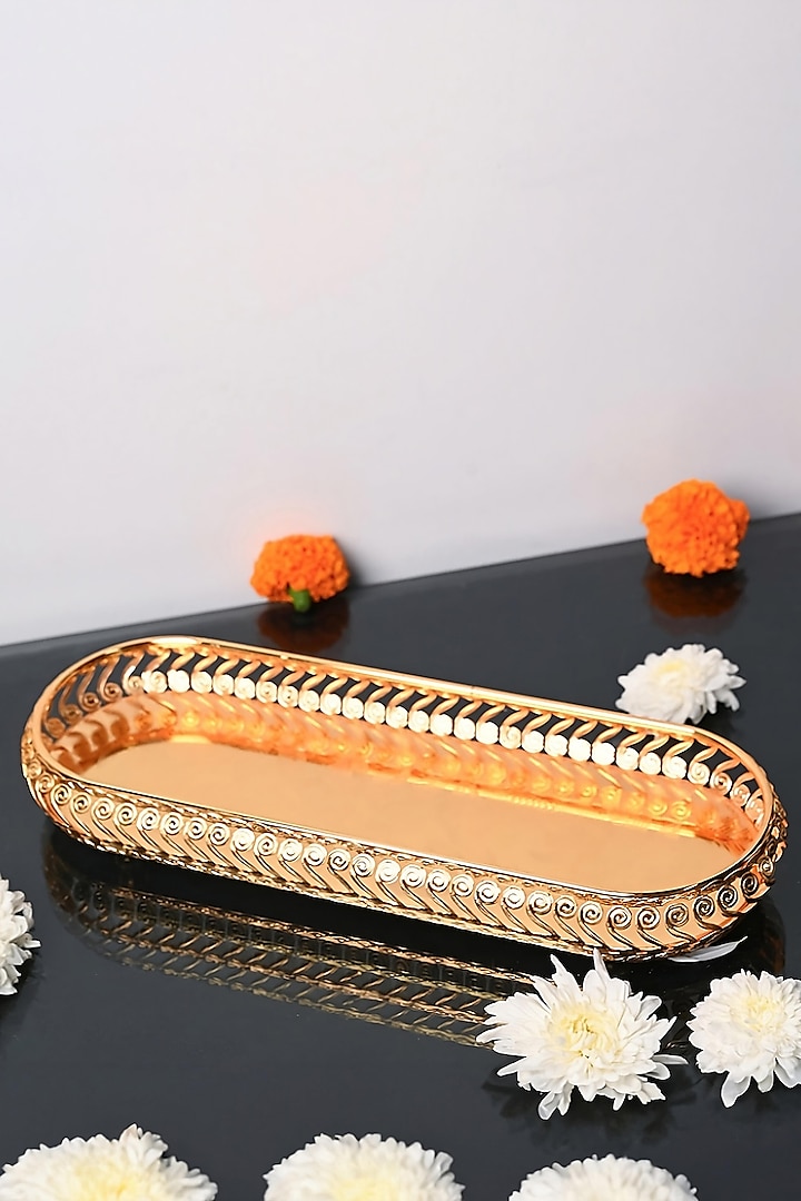 Golden Metal Decorative Tray by Home Decor by Aditi